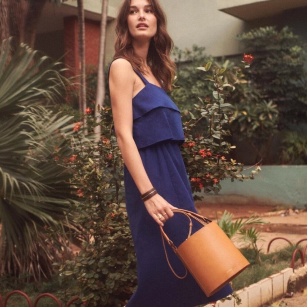 Sezane Isabella Linen Dress in Blue, Size 34